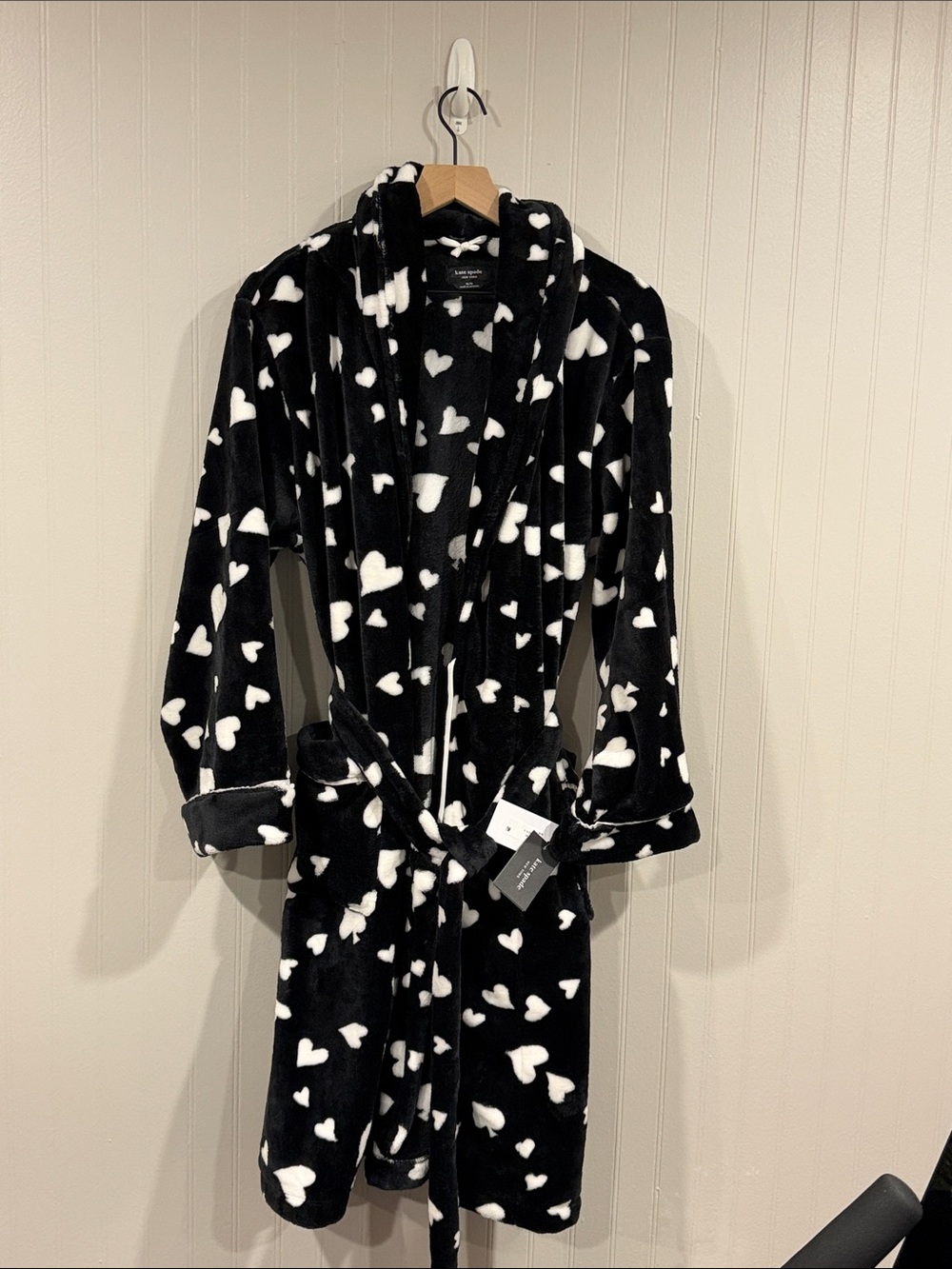 Kate Spade Black & White Heart Plush Robe - Women's Cozy Robe
